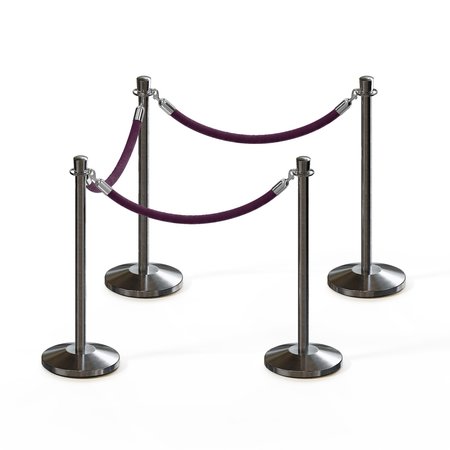 MONTOUR LINE Stanchion Post and Rope Kit Sat.Steel, 4 Crown Top 3 Purple Rope C-Kit-4-SS-CN-3-PVR-PE-PS